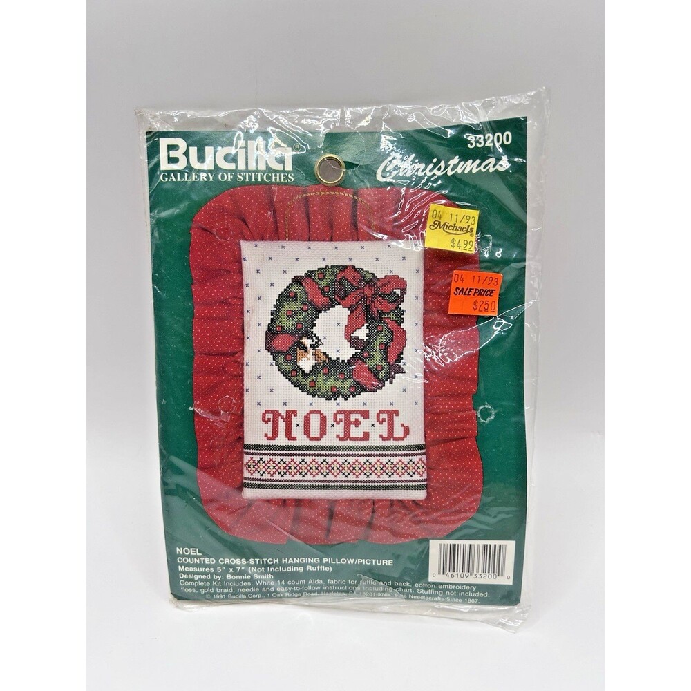 BUCILLA Christmas Cross-Stitch "Noel" Ruffled Pillow Kit Gallery Stitches #33200
